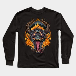 Demon Face and Fire Skulls Long Sleeve T-Shirt